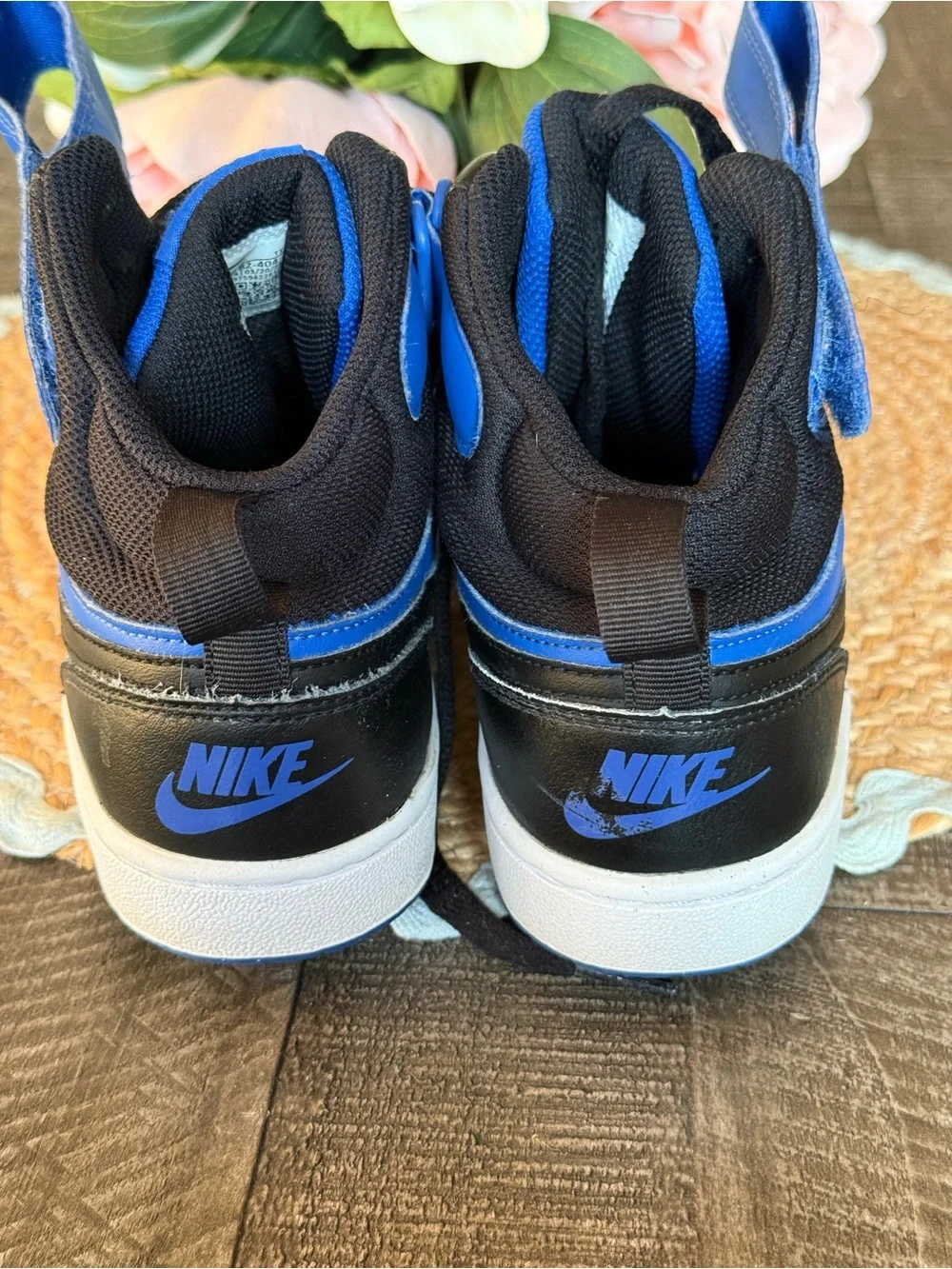 Nike Kids Blue and Black High-Top Sneakers with Strap
